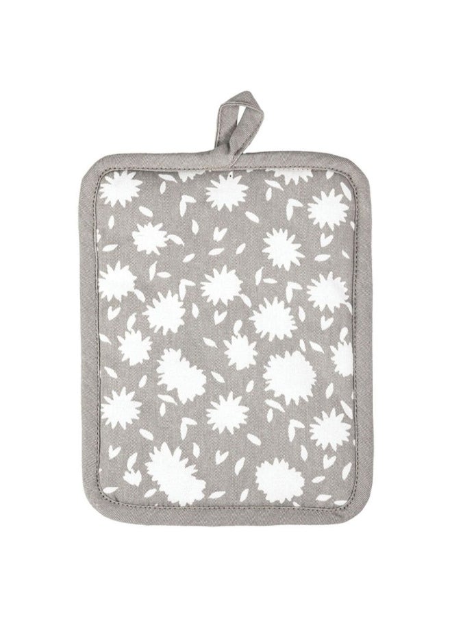 Mukitchen Floral Pattern Designer Potholder Aster Grey and White 9 x 7 Inch 6013-2585 - Image 1